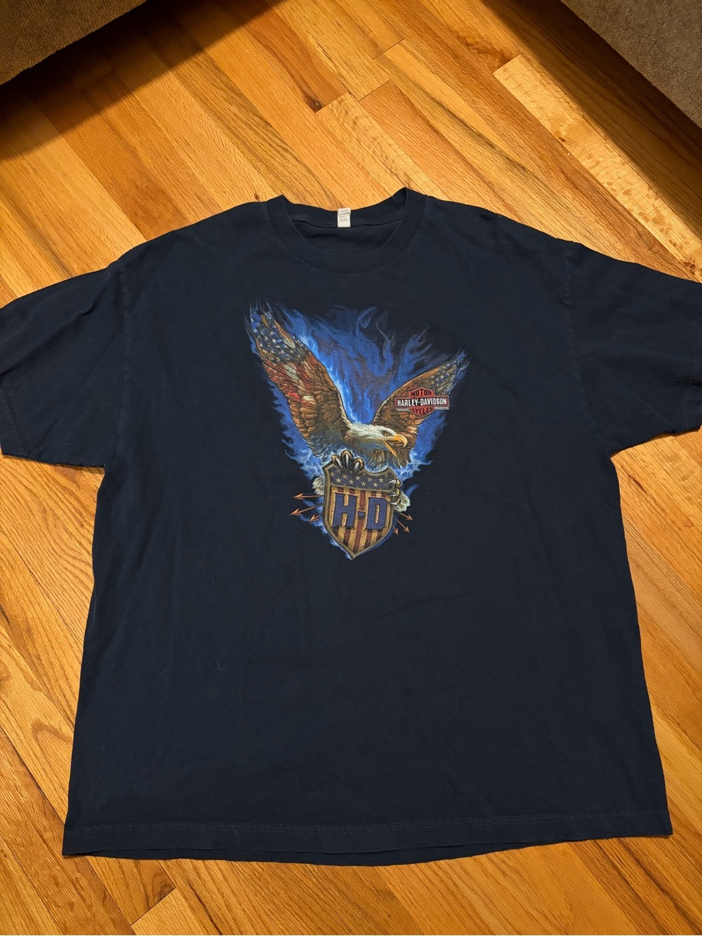 Gildan Black Short Sleeve Tee with Blue Flame Eagle Graphic